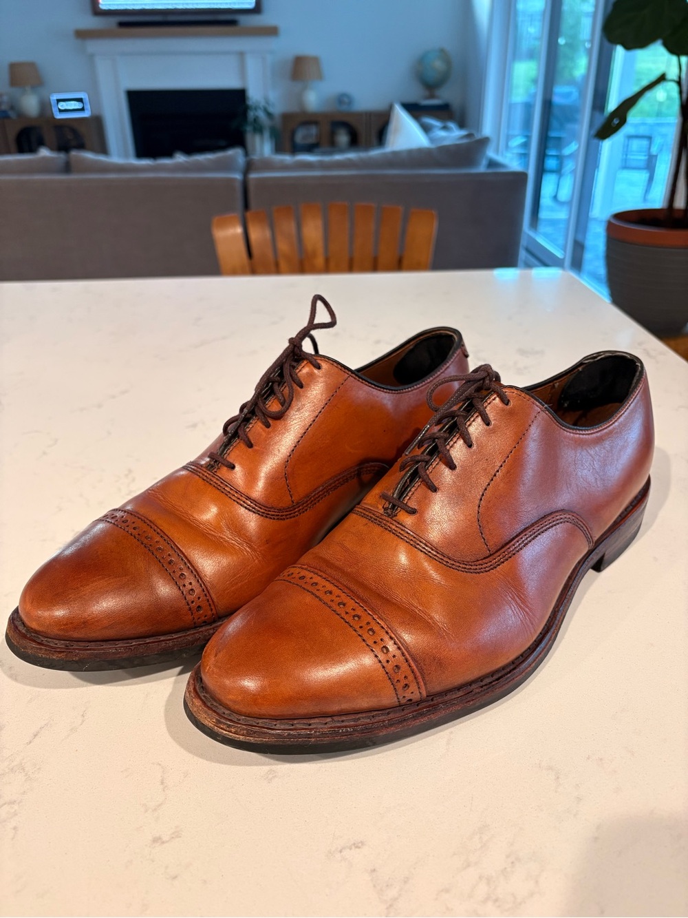 Allen Edmonds Cognac Brown Cap-Toe Oxfords
